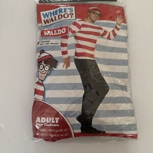 Where’s Waldo Adult Costume Size S/M Hat Glasses Shirt New Spirit Halloween